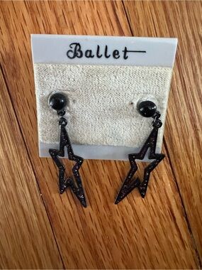 Ballet Black Glitter Star Drop Earrings